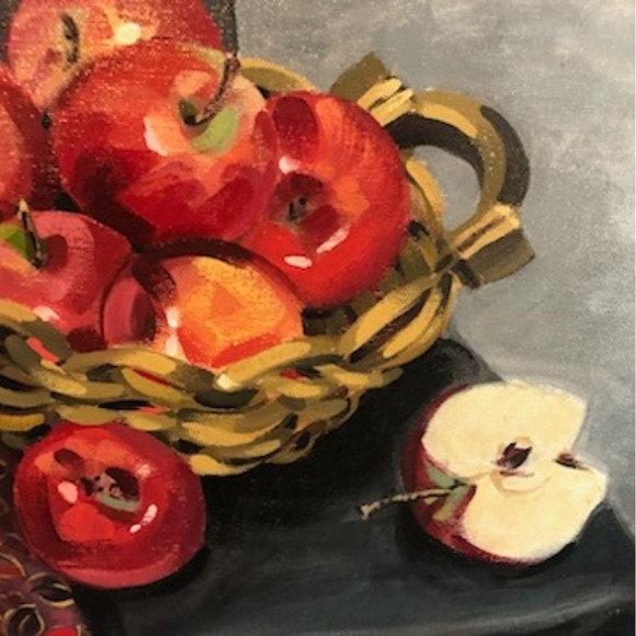 Basket of Apples Still Life Fruit Art Acrylic Painting 16x20 with wood frame. - Picture 3 of 6